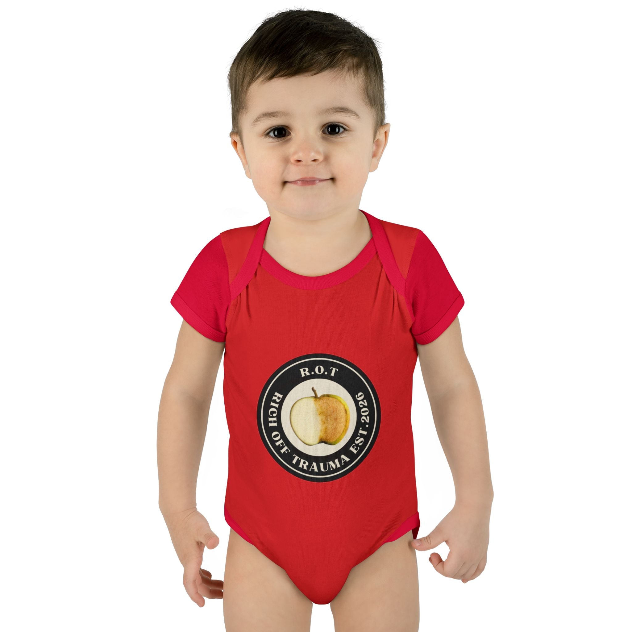 Infant Bodysuit — 'R.O.T. (Rise Of Trauma)' Apple Logo Baby Onesie
