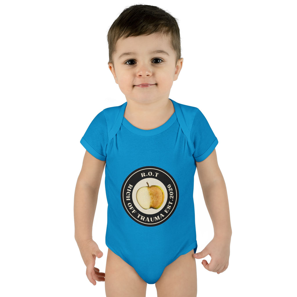 Infant Bodysuit — 'R.O.T. (Rise Of Trauma)' Apple Logo Baby Onesie