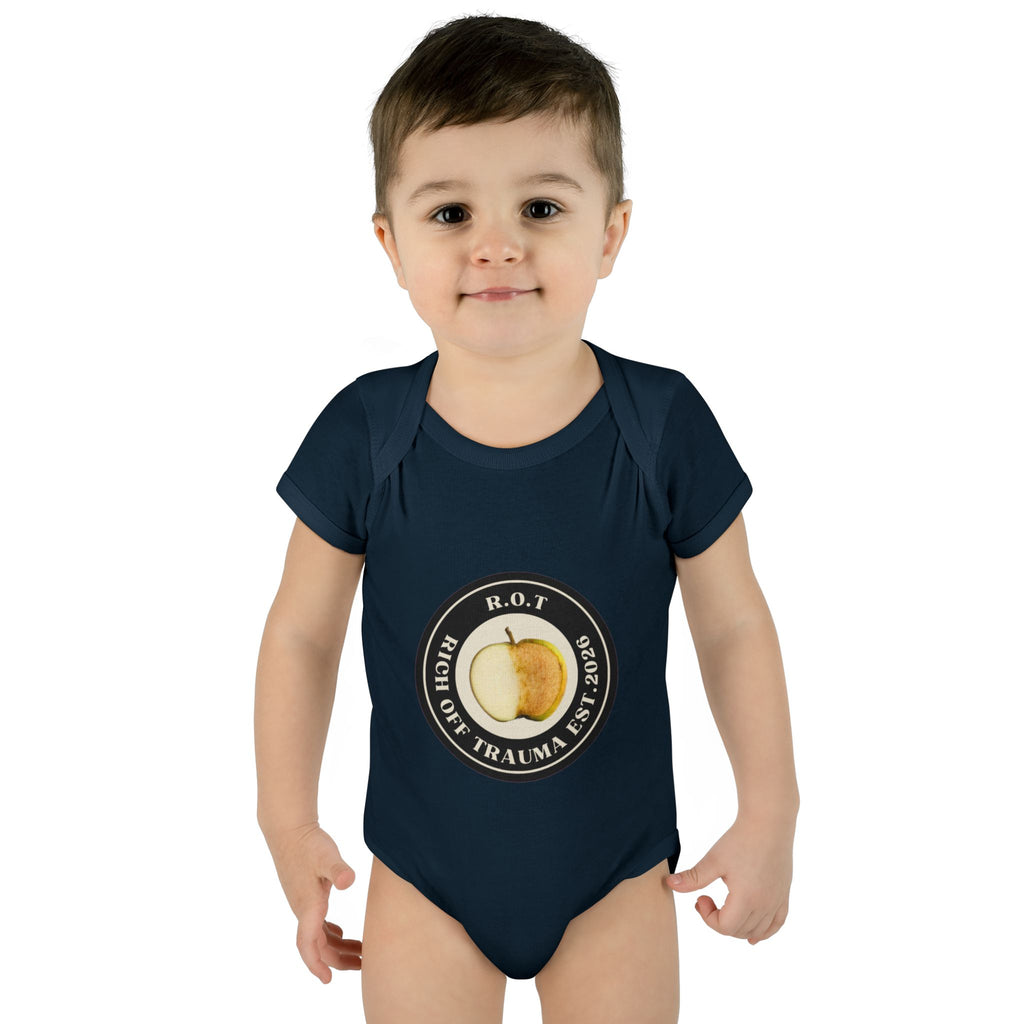 Infant Bodysuit — 'R.O.T. (Rise Of Trauma)' Apple Logo Baby Onesie