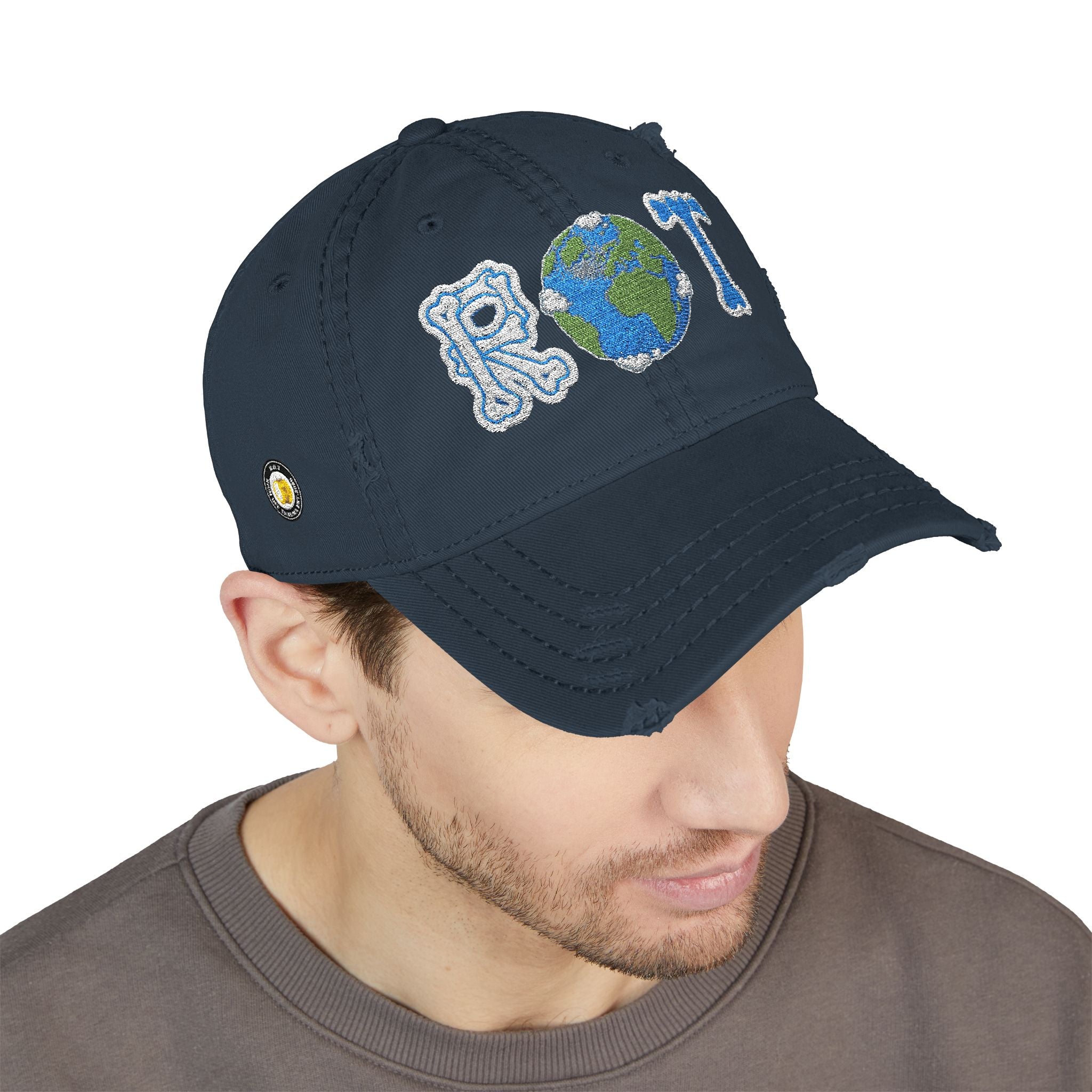 Embroidered 'ROT' Earth Distressed Dad Hat