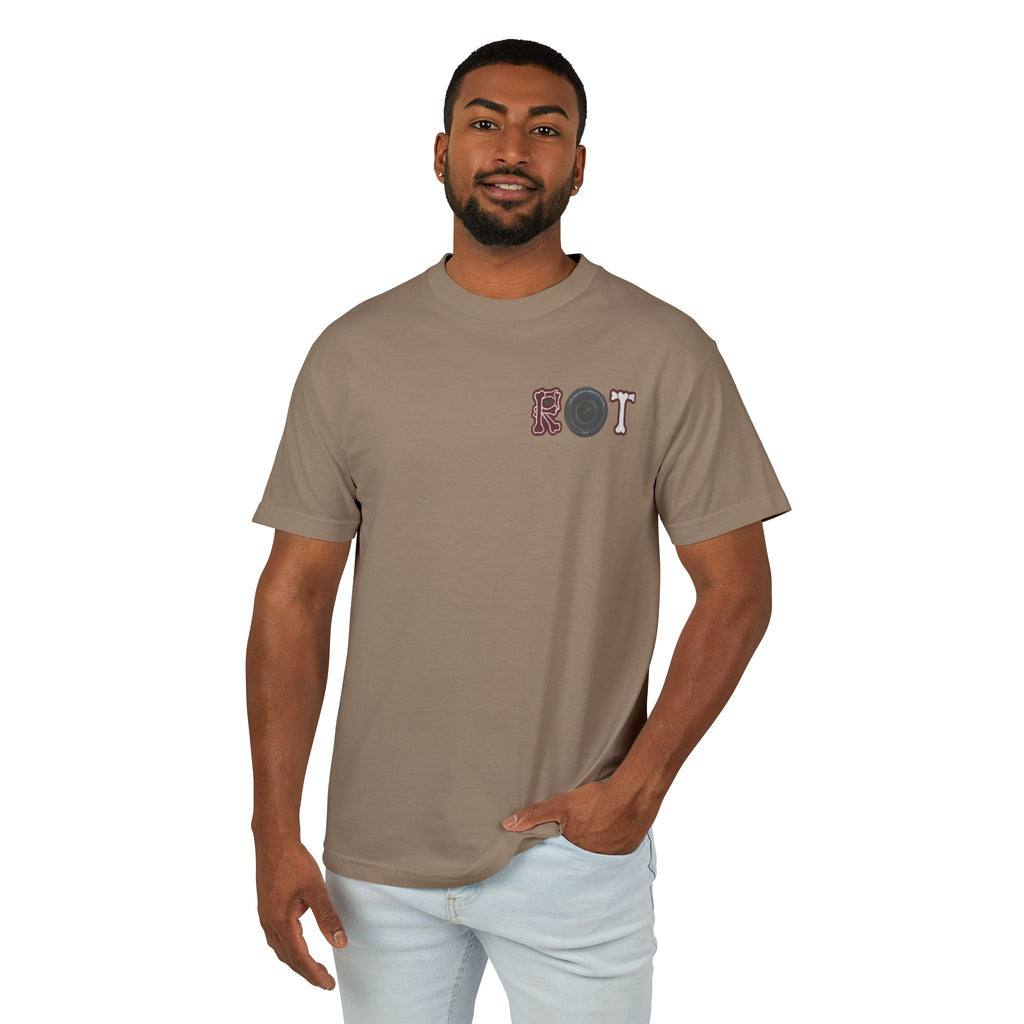 ROT Graphic Tee — Retro Lettering Chest Print Cotton T‑Shirt
