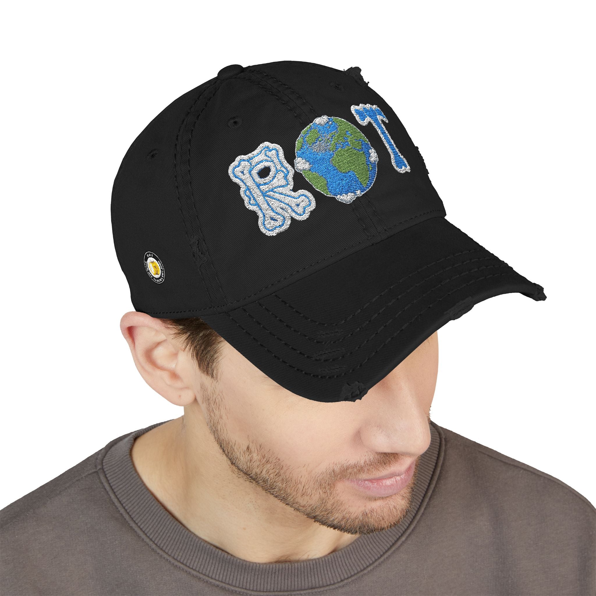 Embroidered 'ROT' Earth Distressed Dad Hat