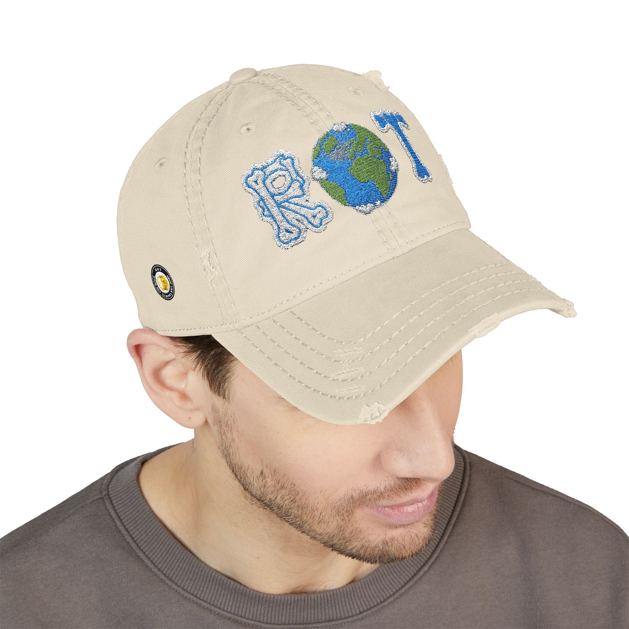 Embroidered 'ROT' Earth Distressed Dad Hat