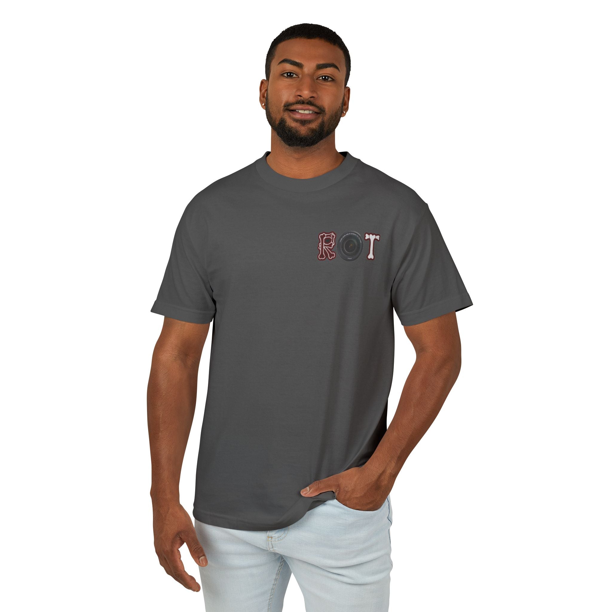 ROT Graphic Tee — Retro Lettering Chest Print Cotton T‑Shirt