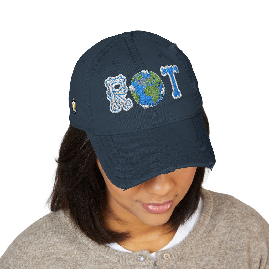 Embroidered 'ROT' Earth Distressed Dad Hat