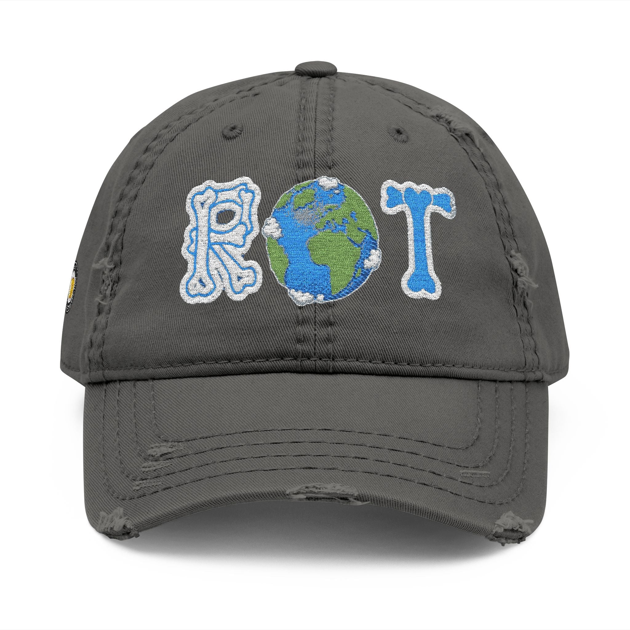 Embroidered 'ROT' Earth Distressed Dad Hat