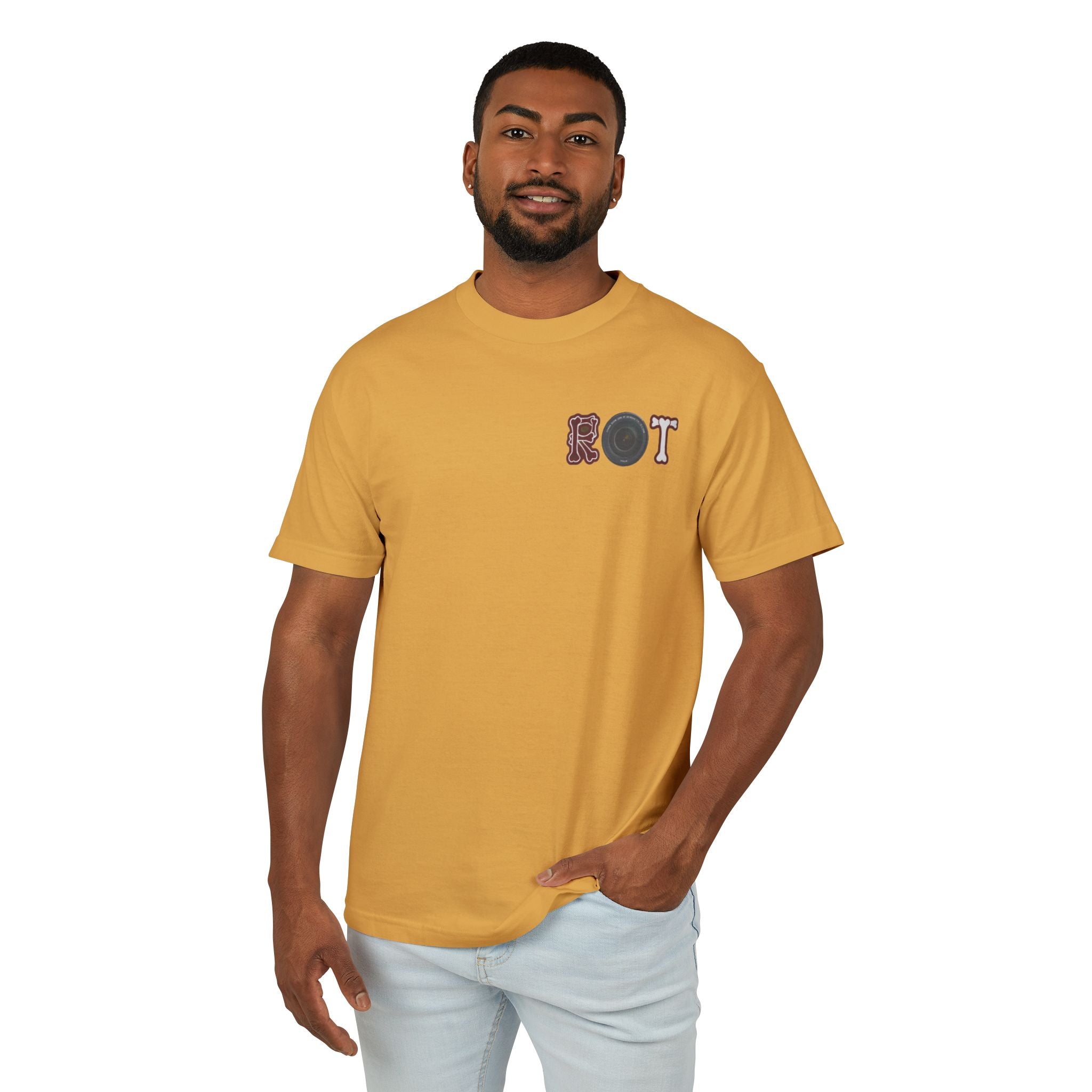 ROT Graphic Tee — Retro Lettering Chest Print Cotton T‑Shirt