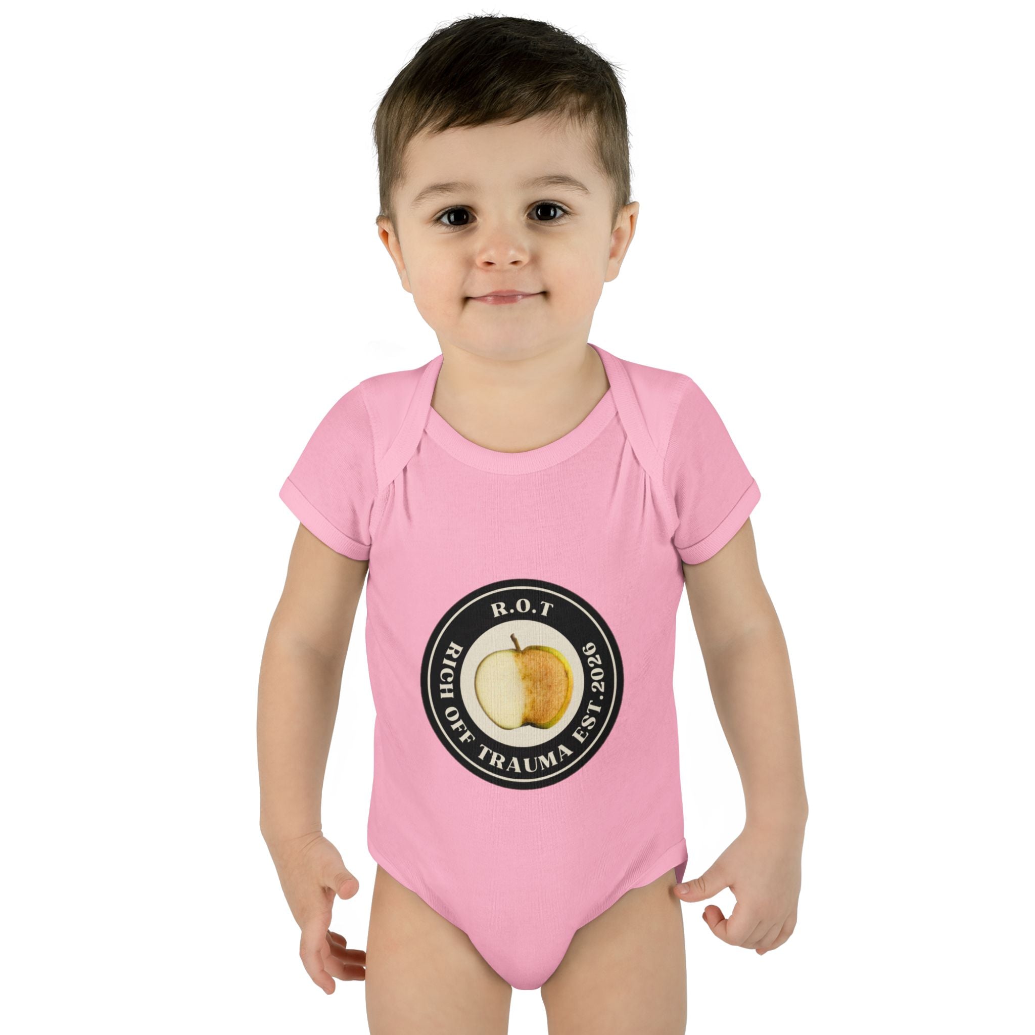 Infant Bodysuit — 'R.O.T. (Rise Of Trauma)' Apple Logo Baby Onesie