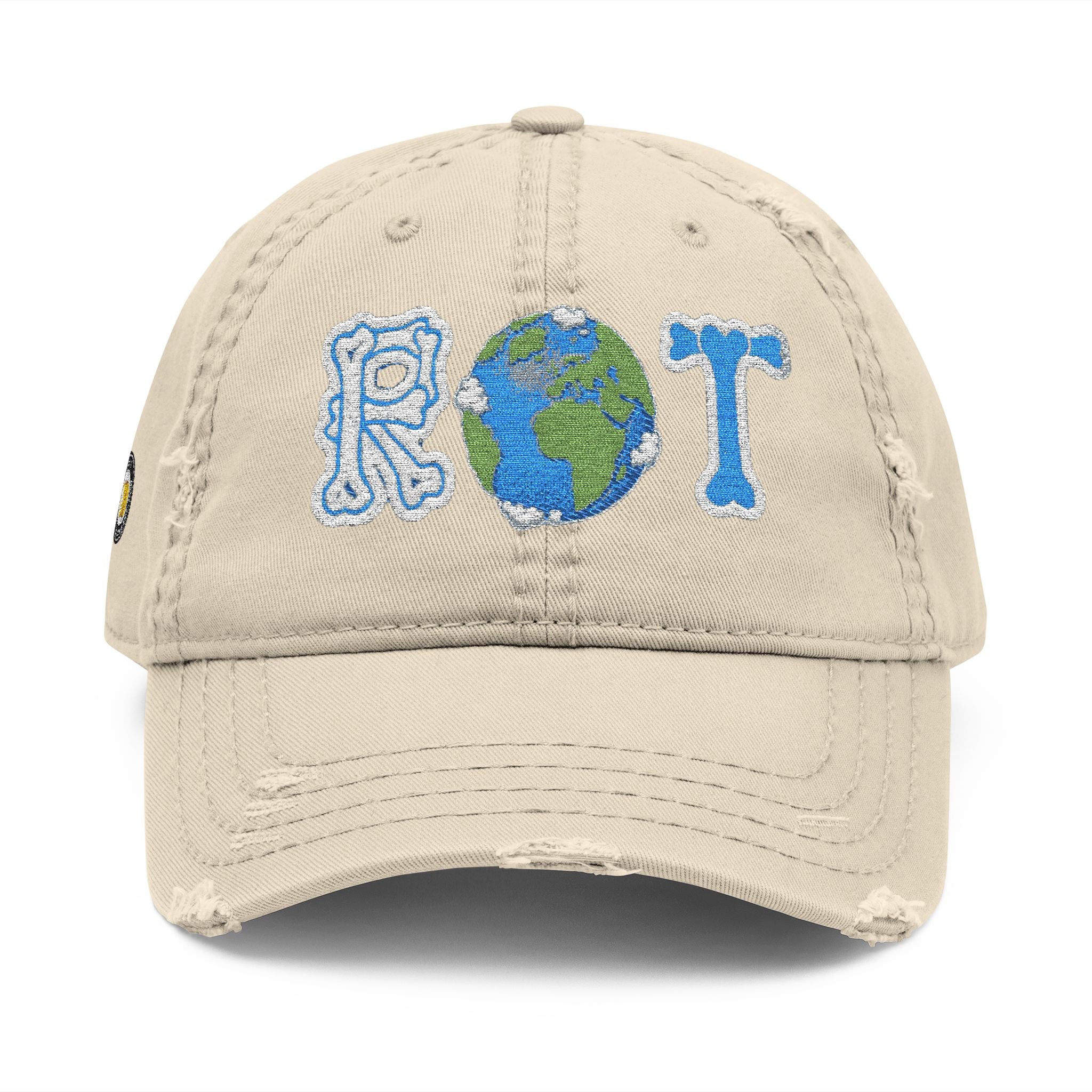 Embroidered 'ROT' Earth Distressed Dad Hat