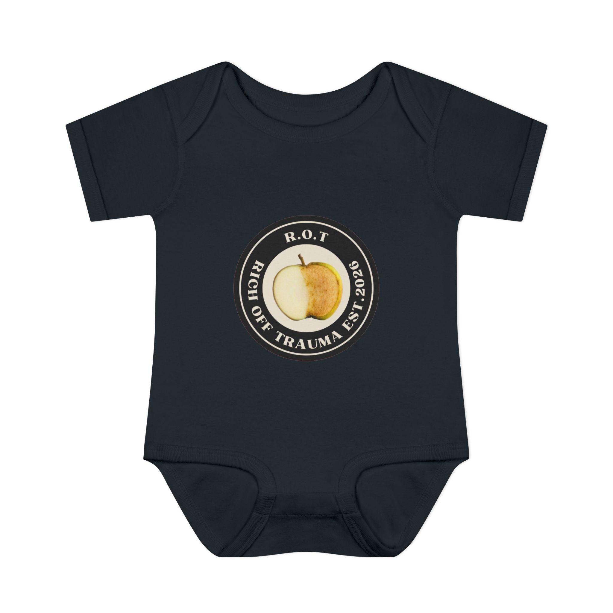 Infant Bodysuit — 'R.O.T. (Rise Of Trauma)' Apple Logo Baby Onesie
