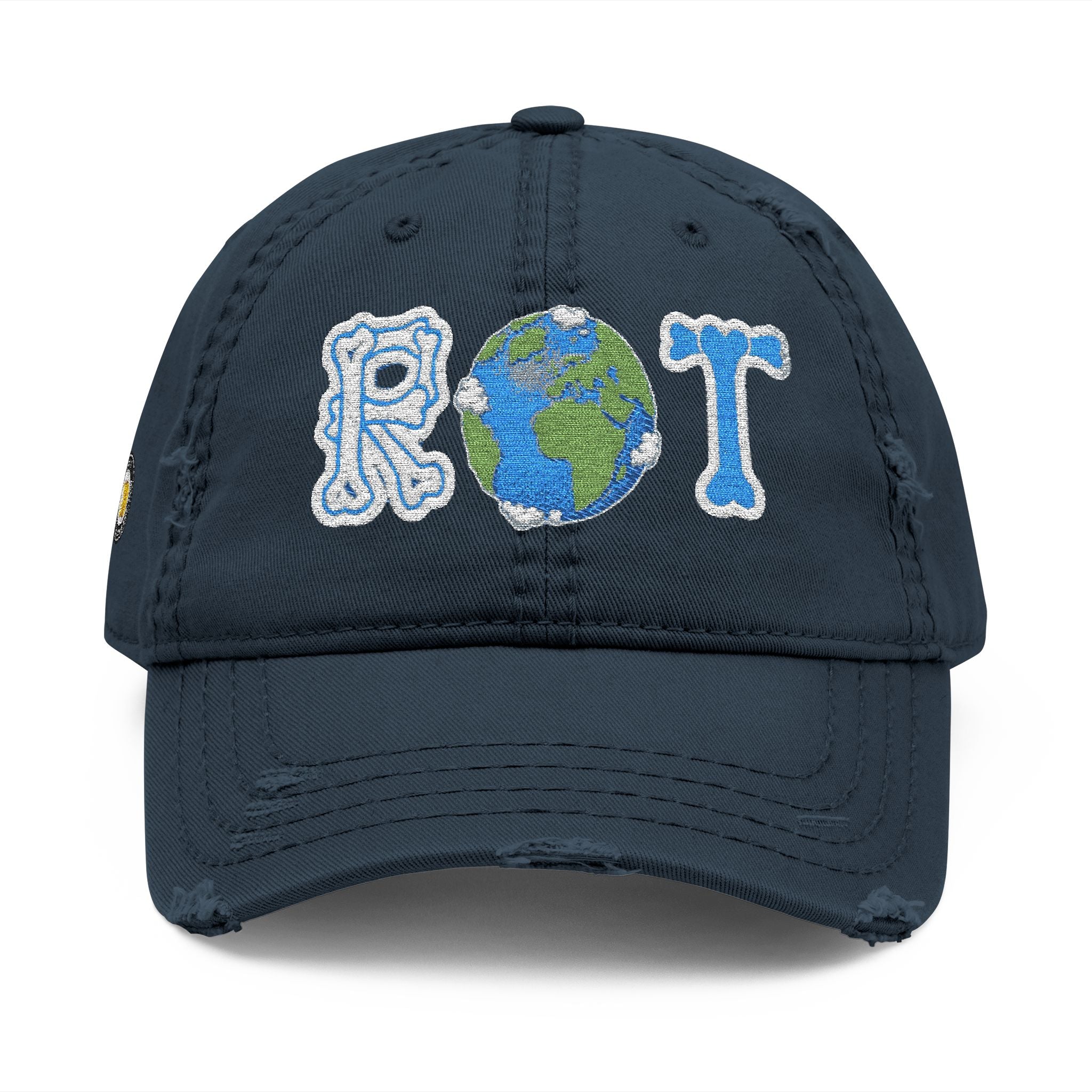 Embroidered 'ROT' Earth Distressed Dad Hat