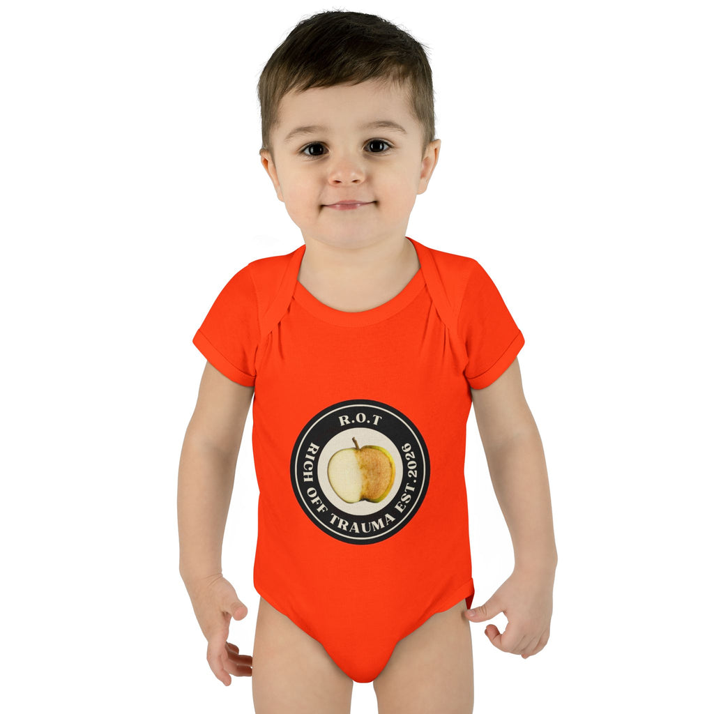 Infant Bodysuit — 'R.O.T. (Rise Of Trauma)' Apple Logo Baby Onesie