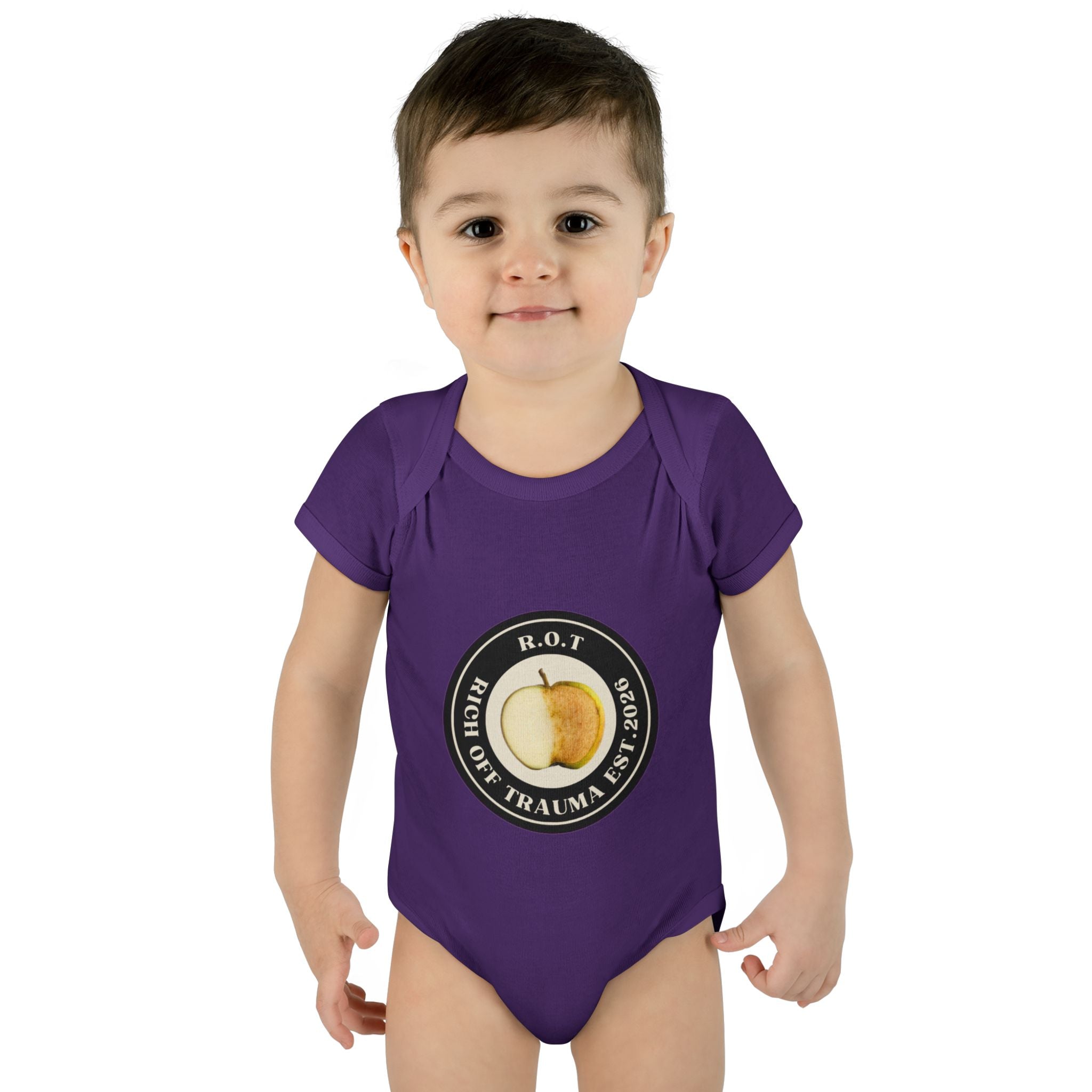 Infant Bodysuit — 'R.O.T. (Rise Of Trauma)' Apple Logo Baby Onesie