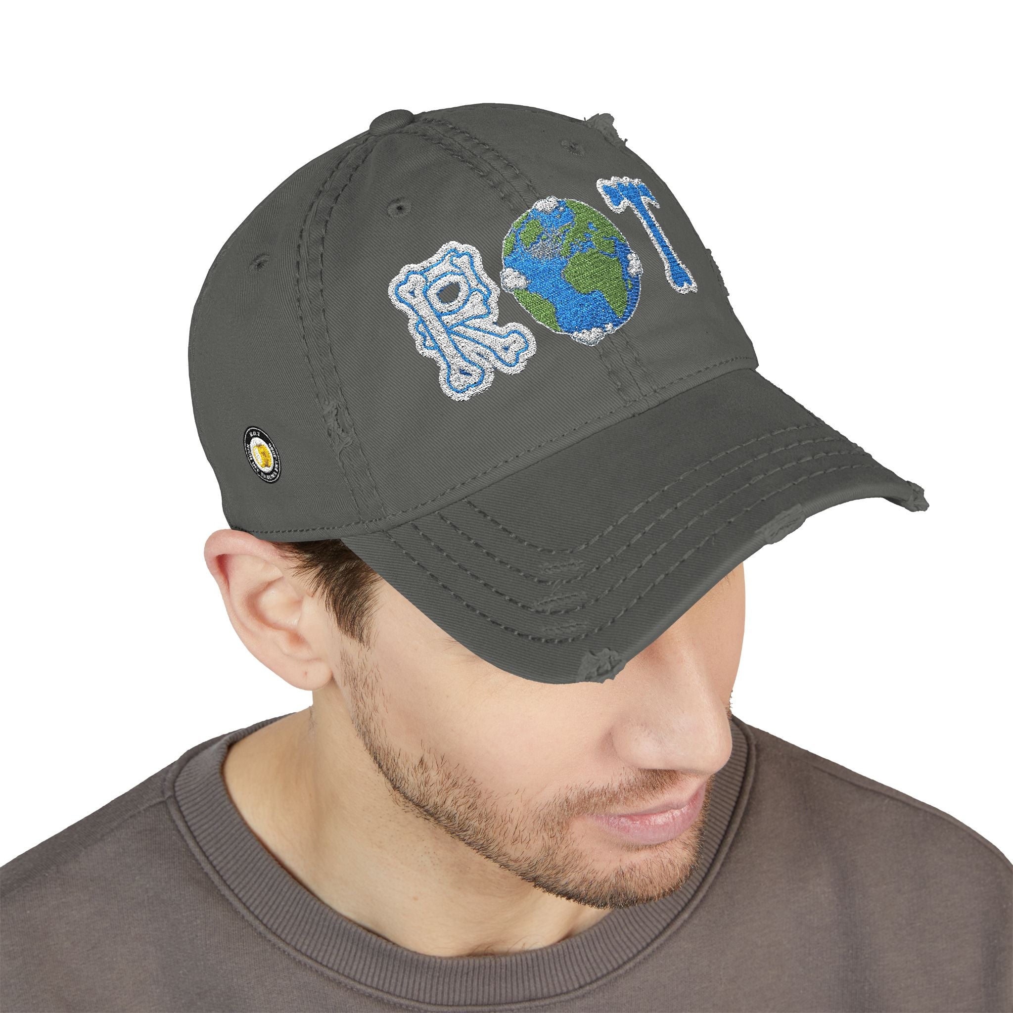 Embroidered 'ROT' Earth Distressed Dad Hat