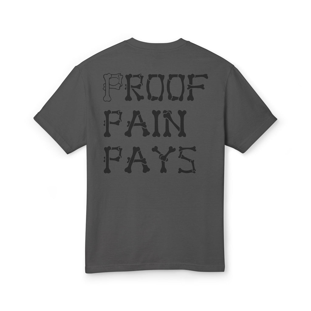 Proof Pain Pays Graphic Tee — Distressed Gothic Lettering Cotton T‑Shirt