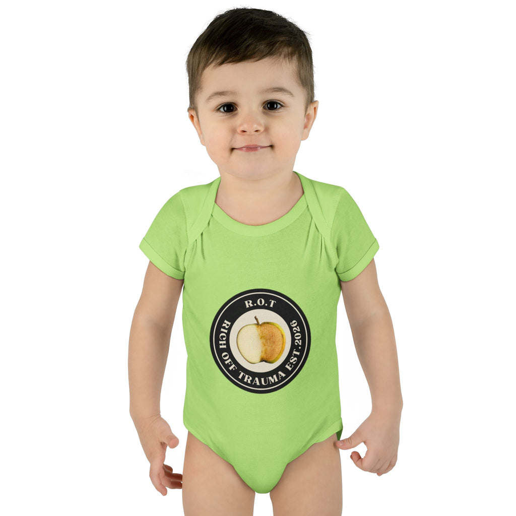 Infant Bodysuit — 'R.O.T. (Rise Of Trauma)' Apple Logo Baby Onesie