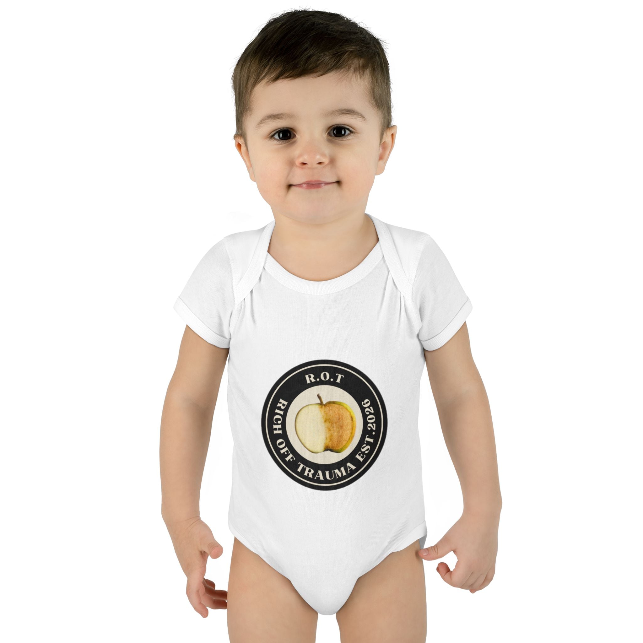 Infant Bodysuit — 'R.O.T. (Rise Of Trauma)' Apple Logo Baby Onesie