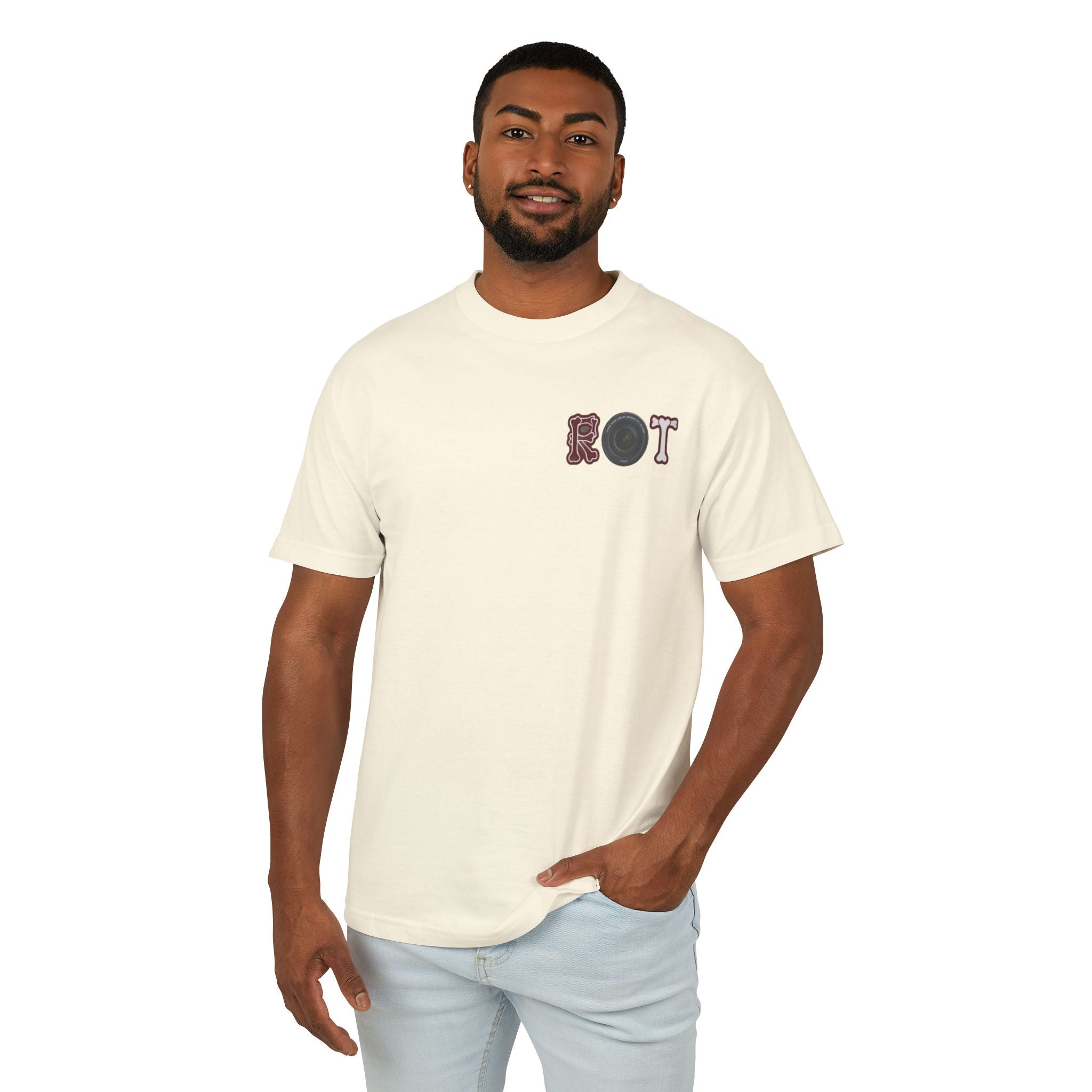 ROT Graphic Tee — Retro Lettering Chest Print Cotton T‑Shirt