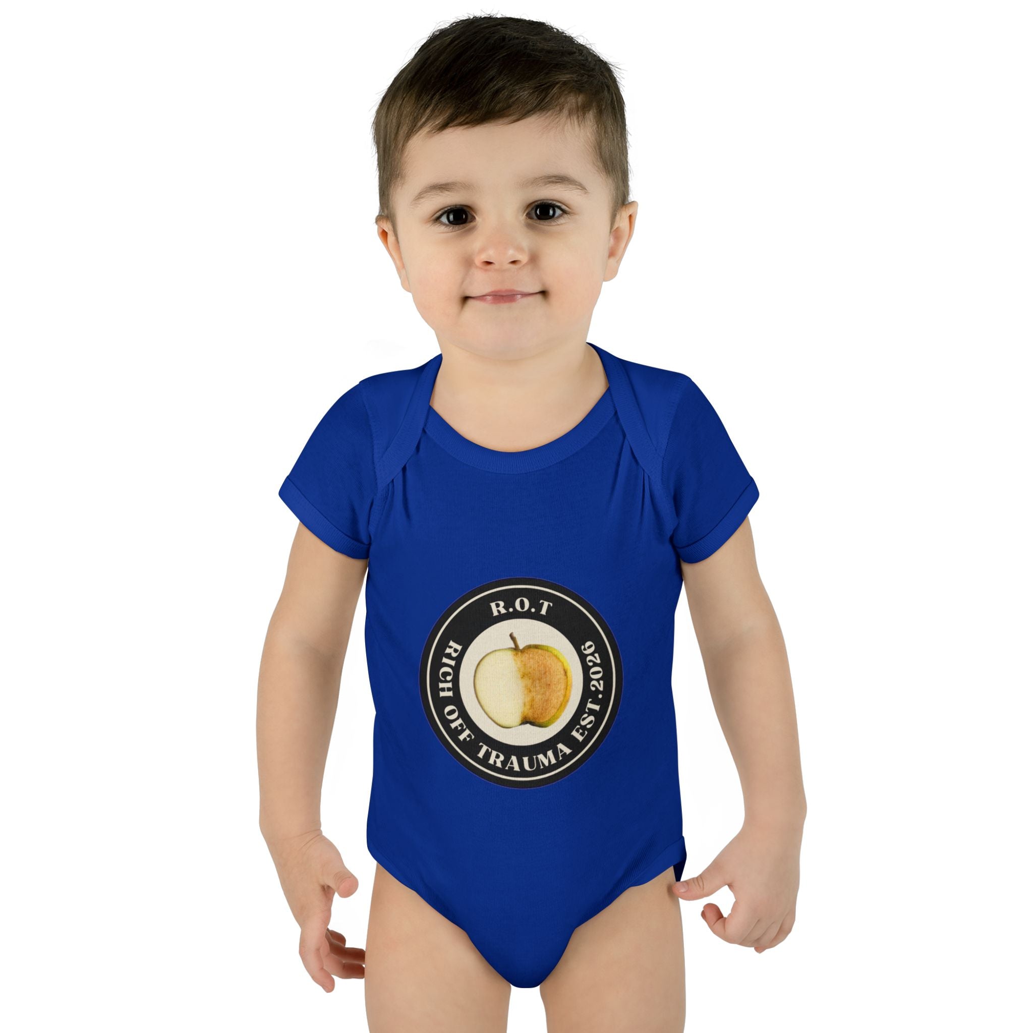 Infant Bodysuit — 'R.O.T. (Rise Of Trauma)' Apple Logo Baby Onesie