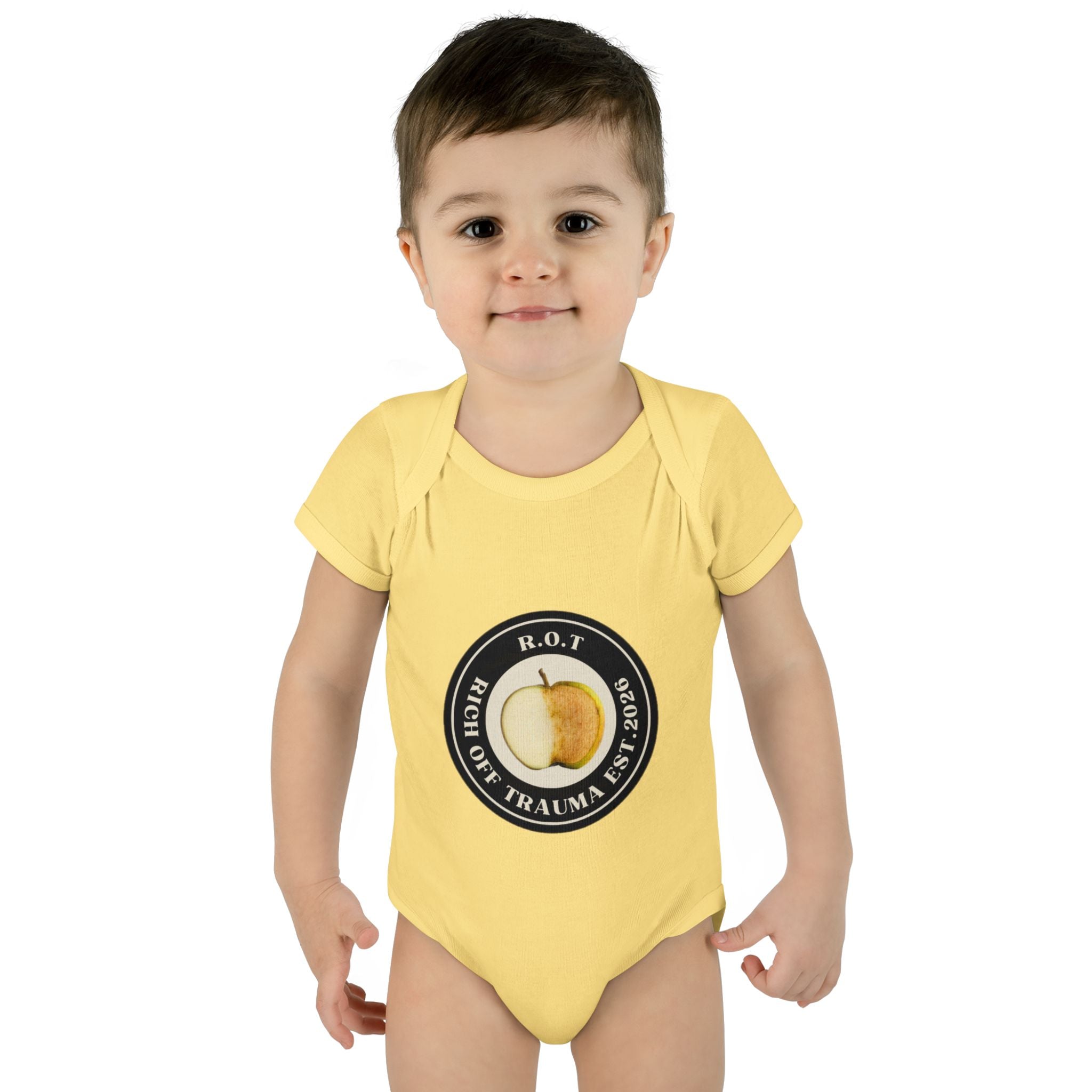 Infant Bodysuit — 'R.O.T. (Rise Of Trauma)' Apple Logo Baby Onesie