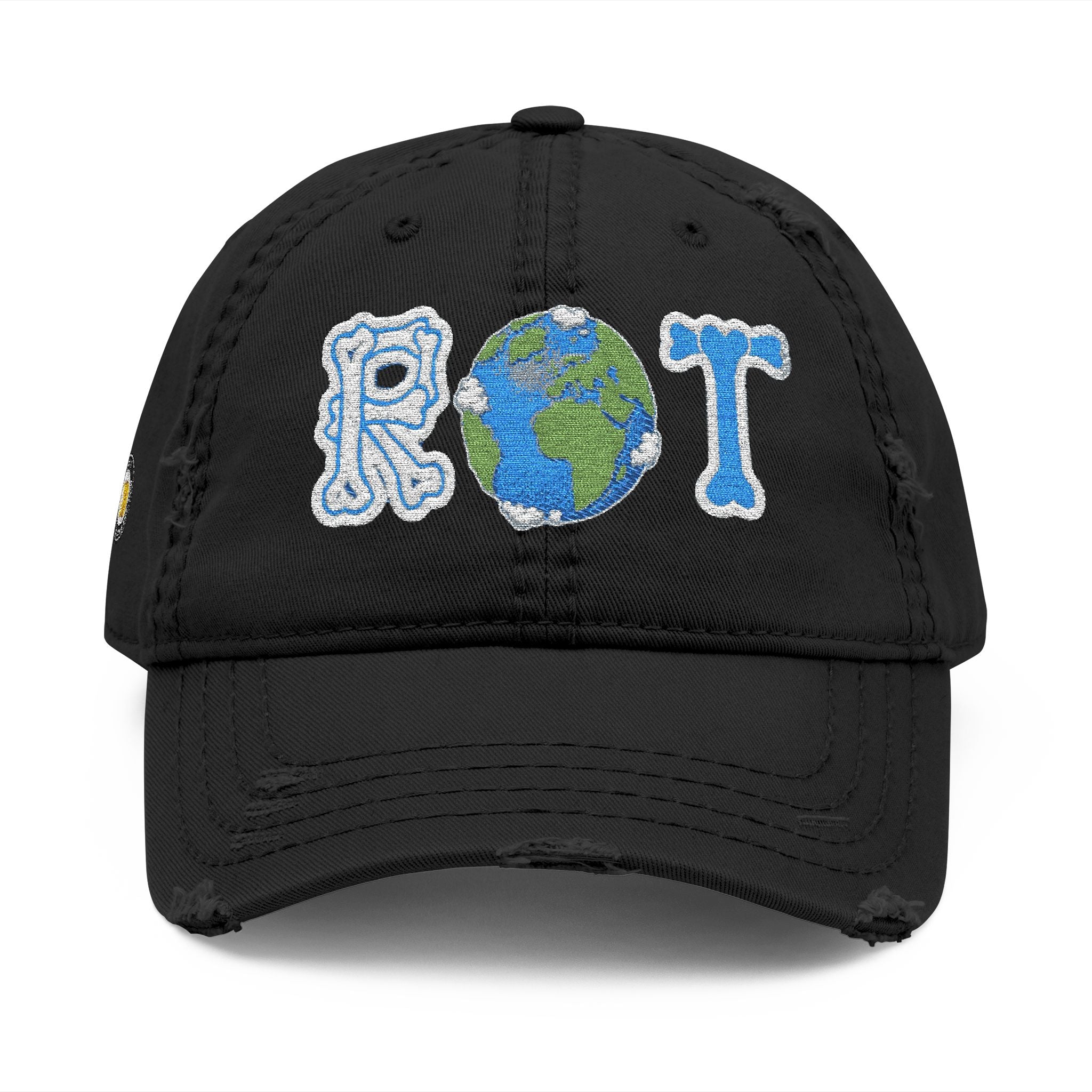 Embroidered 'ROT' Earth Distressed Dad Hat