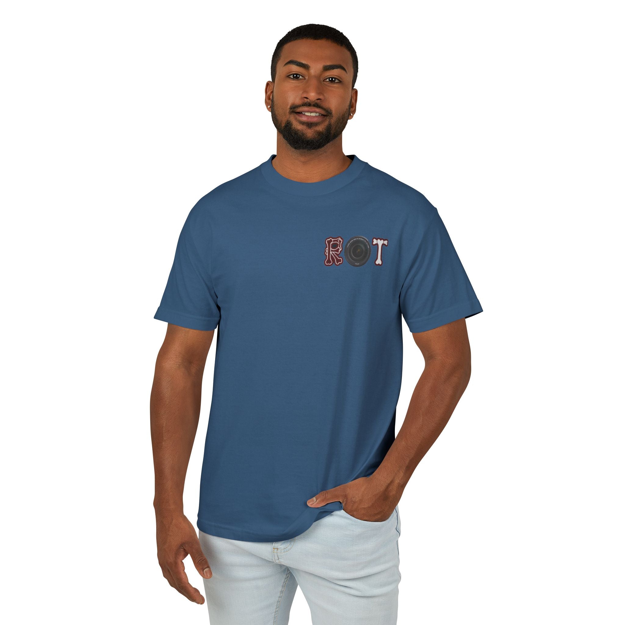 ROT Graphic Tee — Retro Lettering Chest Print Cotton T‑Shirt