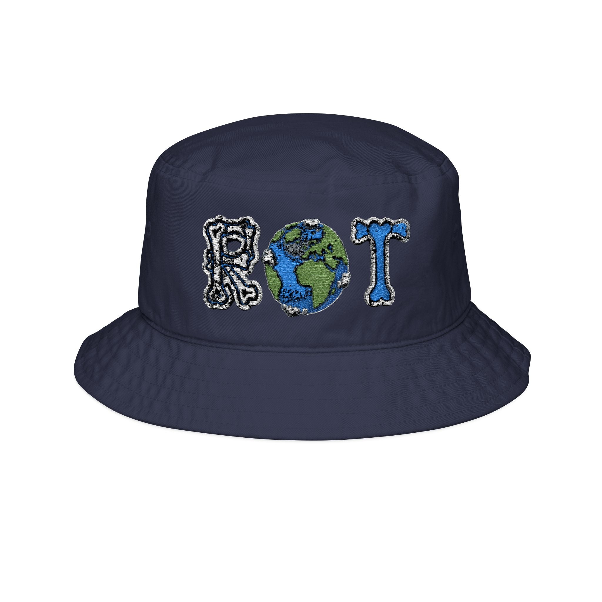 Earth Tote Bucket Hat — Embroidered 'ROT' Floral Globe Design