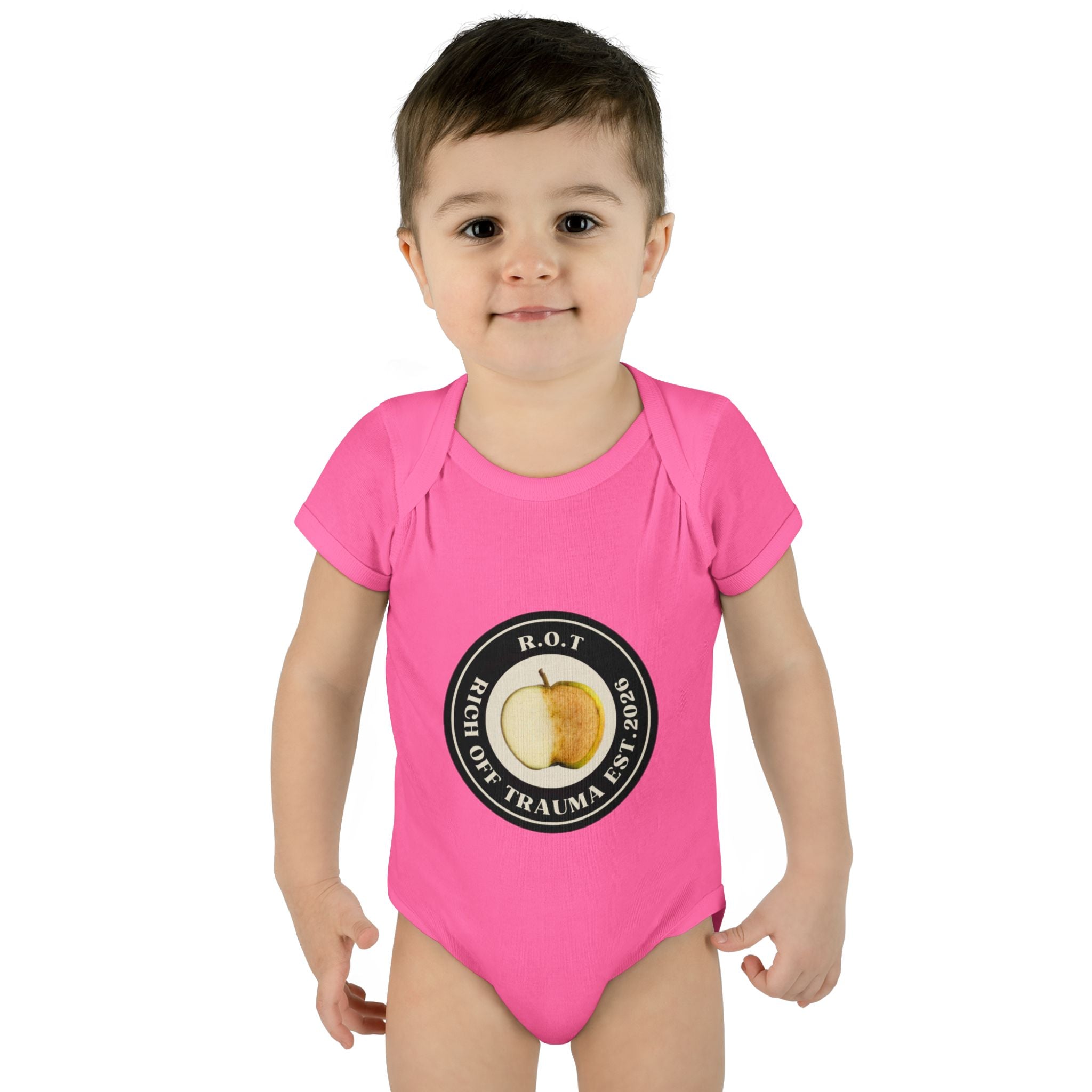 Infant Bodysuit — 'R.O.T. (Rise Of Trauma)' Apple Logo Baby Onesie